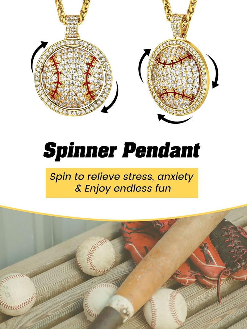 KeyStyle Bling Sports Necklace for Men Teen, Spinner Pendant for Athletes (Baseball Soccer Basketball Football Pendant) - Image 5